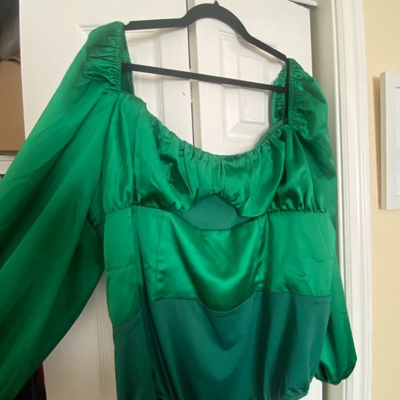 NWT Plus Size ASOS Satin Green Bodysuit - Picture 2 of 5